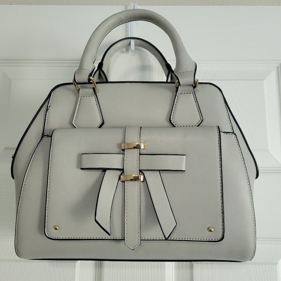 Light Gray Satchel Handbag Vegan Leather   Includes Crossbody Strap NWOT - Picture 13 of 13